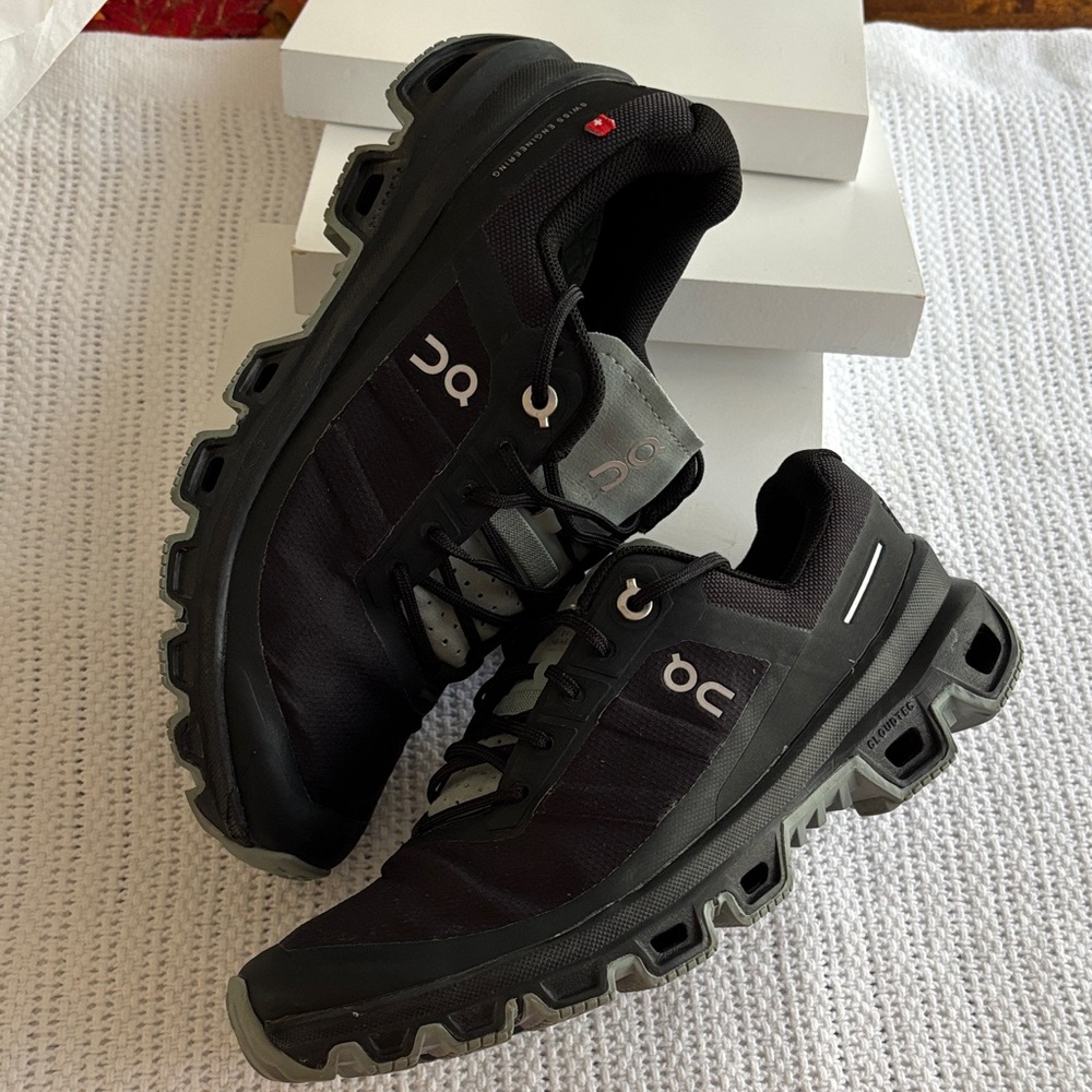 On Cloudventure Black Cobble Trail Running Shoes.